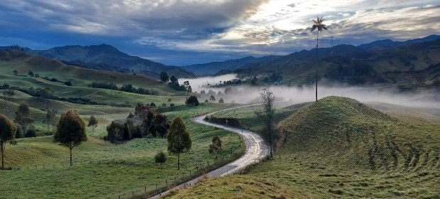 La neblina cubre la carretera de ingreso a San Félix, corregimiento de Salamina (Caldas), en esta foto tomada por Willman Alberto Vásquez.