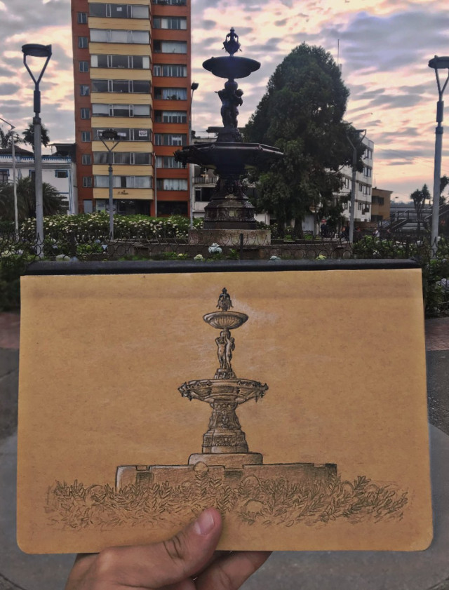 Dibujo de la Fuente de Agua de Los Fundadores en Manizales