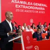 El presidente de la Real Federación Española de Fútbol, Luis Rubiales, durante su intervención en la Asamblea General de dicho organismo en la que anunció que no dimitirá de su cargo tras la polémica por el beso que dio a la futbolista Jenni Hermoso al ganar el Mundial Femenino, aunque pidió disculpas "por el contexto en el que se produjo".