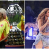 La antioqueña Karol G (izquierda) y la barranquillera Shakira fueron las protagonistas del espectáculo no futbolístico en la final de la Copa América 2024.