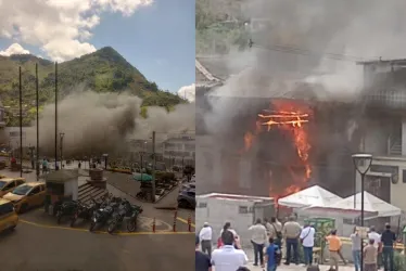 En Manzanares tratan de controlar incendio en supermercado en el parque principal