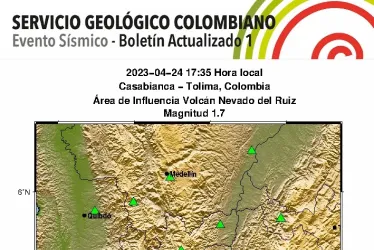 Registran sismo en área de influencia del volcán Nevado del Ruiz