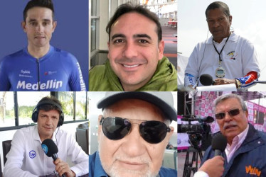 De izquierda a derecha: Óscar Sevilla, Mario Sábato, Jairo Chaves (arriba) y Jhon Jaime Osorio, Anselmo Quiroz y Carlos Julio Guzmán (abajo) dan sus opiniones respecto al Tour 2023.