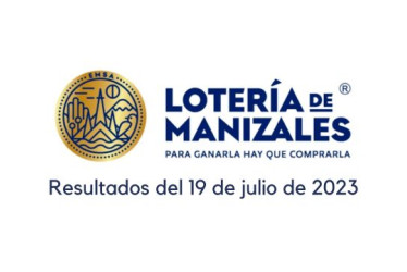 Logo de la Lotería de Manizales. Debajo dice "resultados del 19 de julio de 2023"