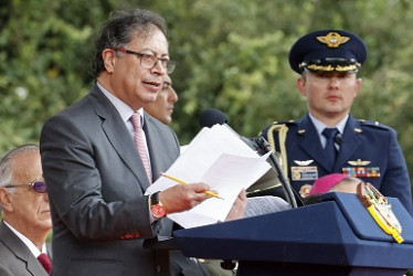 El presidente, Gustavo Petro, en su discurso de ayer en el Puente de Boyacá.