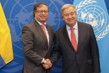 El presidente, Gustavo Petro, y el secretario general de la ONU, Antonio Guterres. 