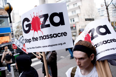 Protesta en Londres este sábado en contra del asedio de Israel a la Franja de Gaza.