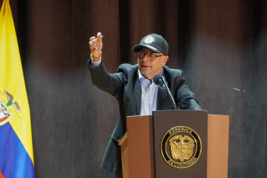 El presidente, Gustavo Petro, durante su intervención en la Gran Asamblea Nacional Cafetera en Bogotá. 