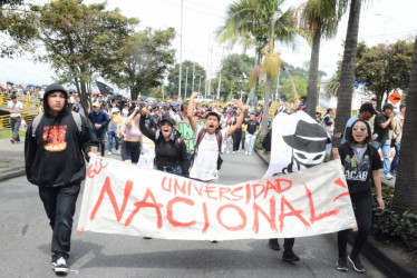 Marcha de los estudiantes de la U. Nacional en su ascenso por la avenida Lindsay.