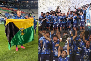 El futbolista caldense Nelson Deossa celebrando con su equipo Pachuca, de México, la Concacaf Champions Cup.