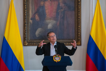 Gustavo Petro este martes en el saludo presidencial al cuerpo diplomático.